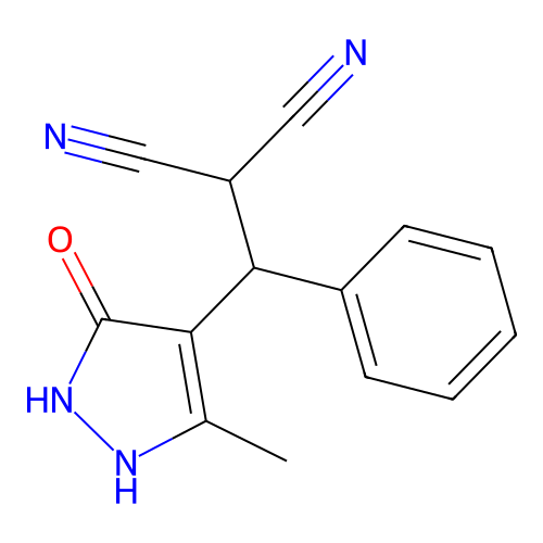 [(3-hydroxy-5-methyl-1H-pyrazol-4-yl)(phenyl)methyl]propanedinitrile structure