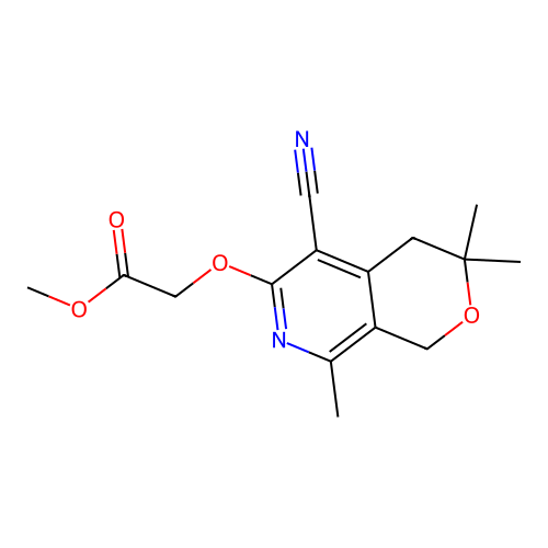methyl 2-[(5-cyano-3,3,8-trimethyl-1,4-dihydropyrano[3,4-c]pyridin-6-yl)oxy]acetate structure