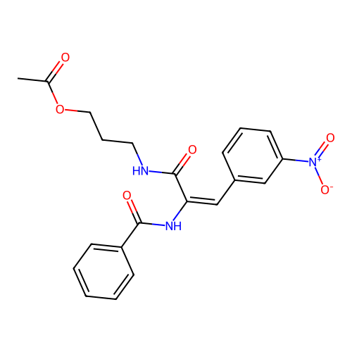 (E)-3-(2-benzamido-3-(3-nitrophenyl)acrylamido)propyl acetate structure