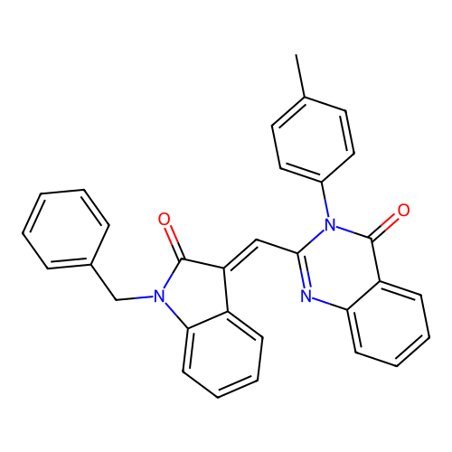 (E)-2-((1-benzyl-2-oxoindolin-3-ylidene)methyl)-3-(p-tolyl)quinazolin-4(3H)-one structure