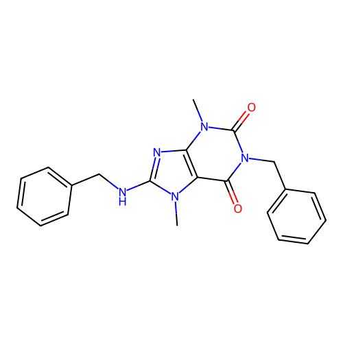 3,7-Dimethyl-1-(phenylmethyl)-8-[(phenylmethyl)amino]purine-2,6-dione structure