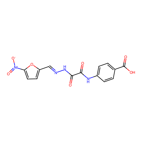 4-[[2-[(2E)-2-[(5-nitrofuran-2-yl)methylidene]hydrazinyl]-2-oxoacetyl]amino]benzoic acid structure