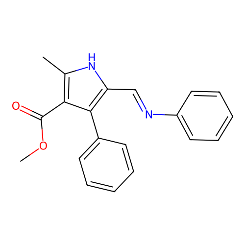methyl 2-methyl-4-phenyl-5-[(E)-(phenylimino)methyl]-1H-pyrrole-3-carboxylate structure