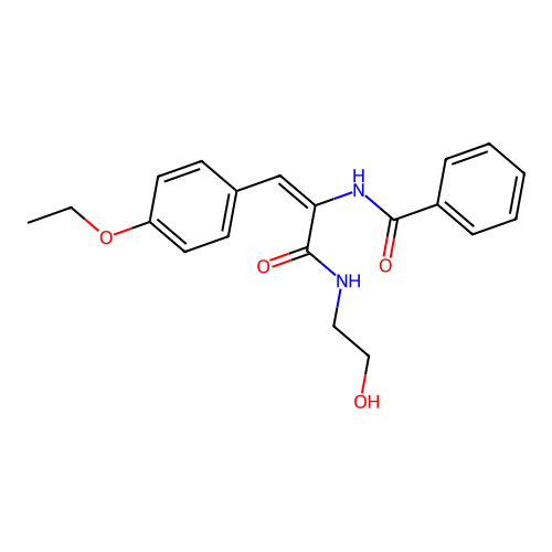 N-{(1E)-1-(4-ethoxyphenyl)-3-[(2-hydroxyethyl)amino]-3-oxoprop-1-en-2-yl}benzamide structure