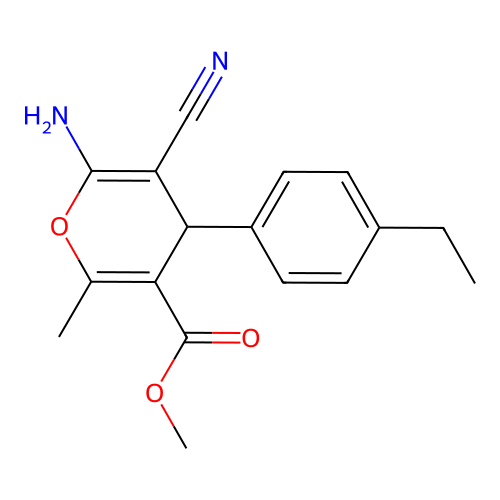 methyl 6-amino-5-cyano-4-(4-ethylphenyl)-2-methyl-4H-pyran-3-carboxylate structure