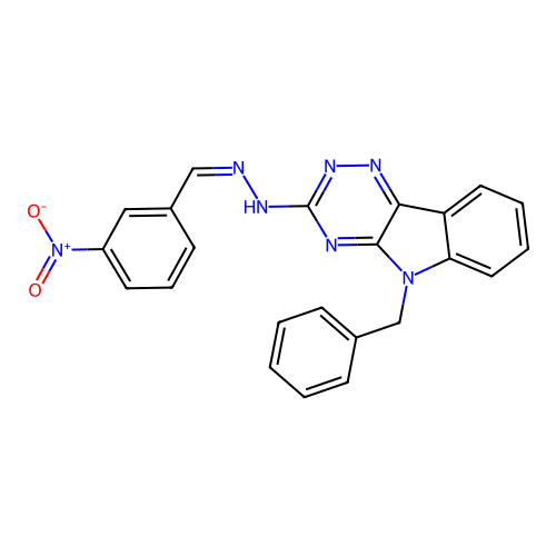 (Z)-5-benzyl-3-(2-(3-nitrobenzylidene)hydrazinyl)-5H-[1,2,4]triazino[5,6-b]indole structure