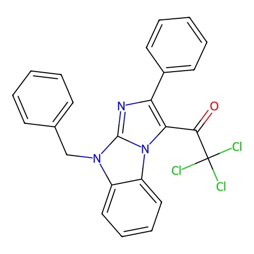1-(9-benzyl-2-phenyl-9H-imidazo[1,2-a]benzimidazol-3-yl)-2,2,2-trichloroethanone structure
