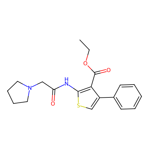 Ethyl 4-phenyl-2-(2-pyrrolidinylacetylamino)thiophene-3-carboxylate structure