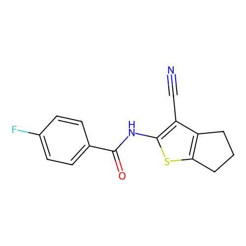 N-(3-cyano-5,6-dihydro-4H-cyclopenta[b]thiophen-2-yl)-4-fluorobenzamide structure