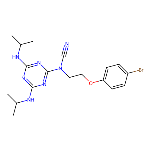 [4,6-Bis(propan-2-ylamino)-1,3,5-triazin-2-yl][2-(4-bromophenoxy)ethyl]cyanamide structure