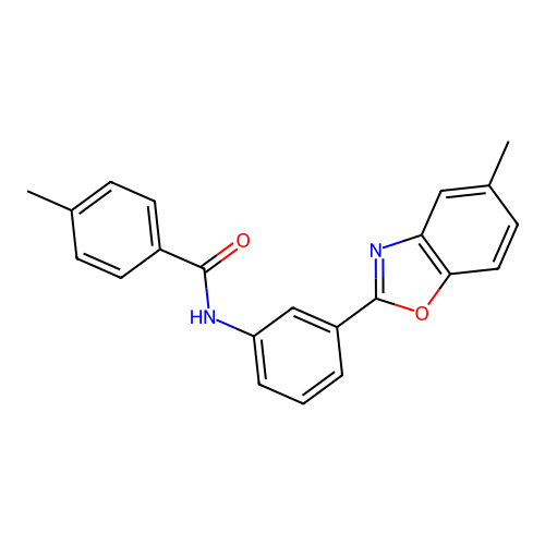4-methyl-N-[3-(5-methyl-1,3-benzoxazol-2-yl)phenyl]benzamide structure