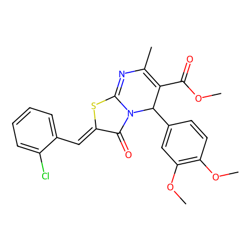 (Z)-methyl 2-(2-chlorobenzylidene)-5-(3,4-dimethoxyphenyl)-7-methyl-3-oxo-3,5-dihydro-2H-thiazolo[3,2-a]pyrimidine-6-carboxylate structure