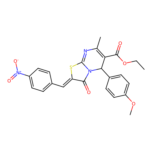 Ethyl 5-(4-methoxyphenyl)-7-methyl-2-(4-nitrobenzylidene)-3-oxo-3,5-dihydro-2H-thiazolo[3,2-a]pyrimidine-6-carboxylate structure