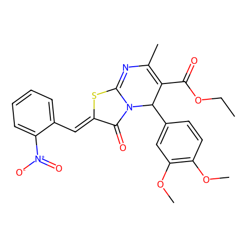 (Z)-ethyl 5-(3,4-dimethoxyphenyl)-7-methyl-2-(2-nitrobenzylidene)-3-oxo-3,5-dihydro-2H-thiazolo[3,2-a]pyrimidine-6-carboxylate structure