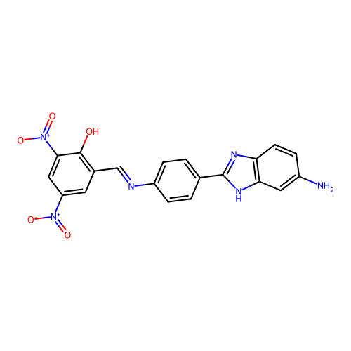 6-{(1E)-2-[4-(5-aminobenzimidazol-2-yl)phenyl]-2-azavinyl}-2,4-dinitrophenol structure