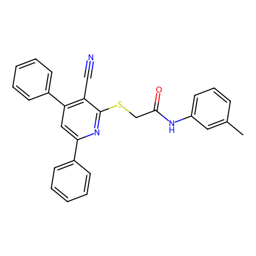 2-[(3-cyano-4,6-diphenylpyridin-2-yl)sulfanyl]-N-(3-methylphenyl)acetamide structure
