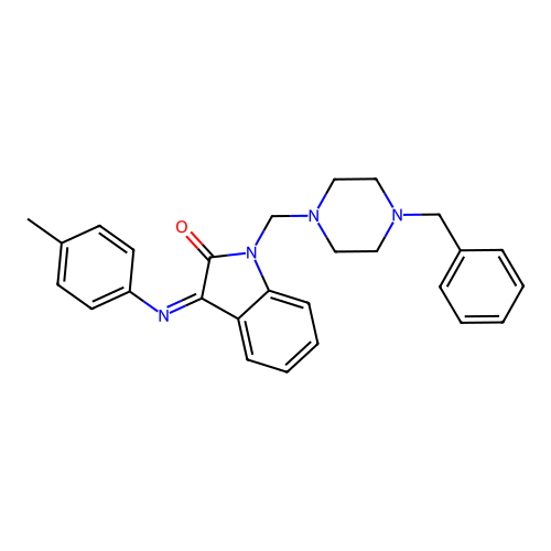 (Z)-1-((4-benzylpiperazin-1-yl)methyl)-3-(p-tolylimino)indolin-2-one structure