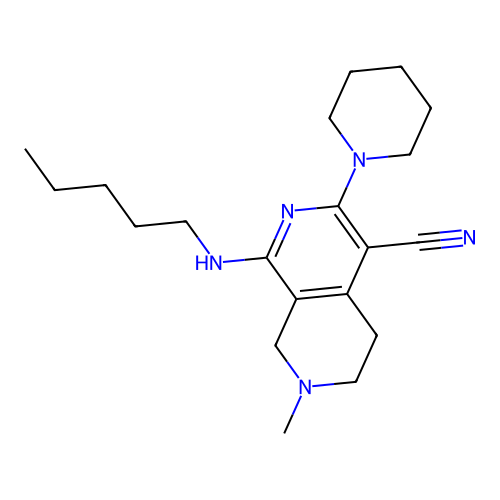 7-methyl-1-(pentylamino)-3-(piperidin-1-yl)-5,6,7,8-tetrahydro-2,7-naphthyridine-4-carbonitrile structure