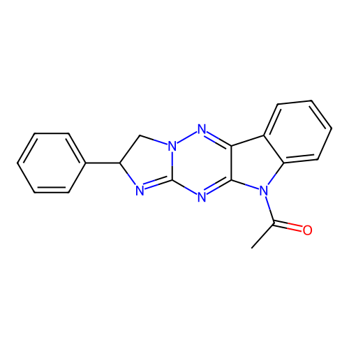 1-(2-phenyl-2,3-dihydro-10H-imidazo[1',2':2,3][1,2,4]triazino[5,6-b]indol-10-yl)ethanone structure