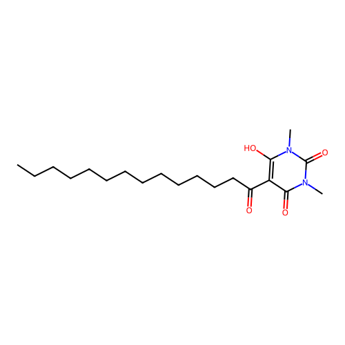 6-hydroxy-1,3-dimethyl-5-tetradecanoylpyrimidine-2,4(1H,3H)-dione structure