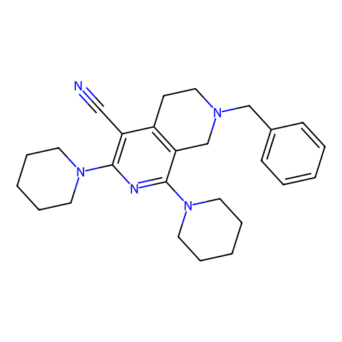 7-benzyl-1,3-di(piperidin-1-yl)-6,8-dihydro-5H-2,7-naphthyridine-4-carbonitrile structure