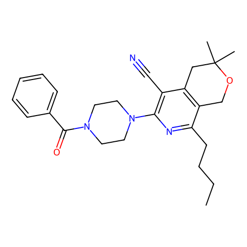 6-(4-benzoyl-1-piperazinyl)-8-butyl-3,3-dimethyl-3,4-dihydro-1H-pyrano[3,4-c]pyridine-5-carbonitrile structure