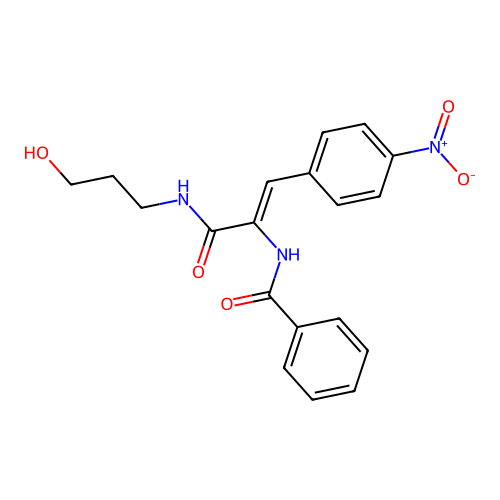 (Z)-N-(3-((3-hydroxypropyl)amino)-1-(4-nitrophenyl)-3-oxoprop-1-en-2-yl)benzamide structure