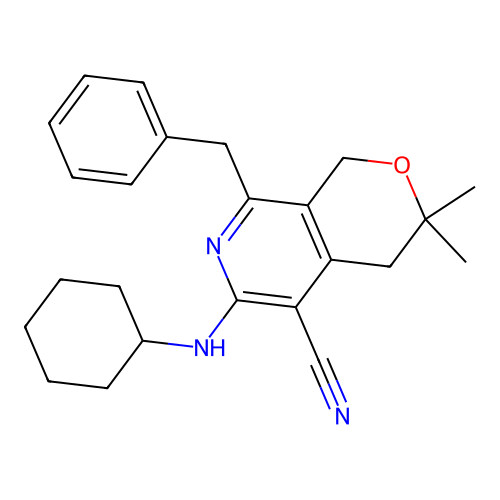 8-benzyl-6-(cyclohexylamino)-3,3-dimethyl-3,4-dihydro-1H-pyrano[3,4-c]pyridine-5-carbonitrile structure