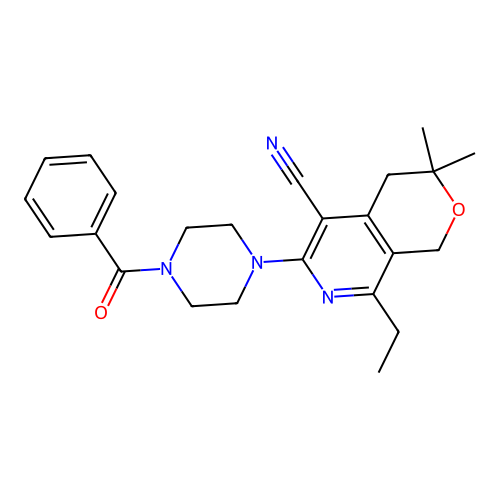 6-(4-benzoylpiperazin-1-yl)-8-ethyl-3,3-dimethyl-1,4-dihydropyrano[3,4-c]pyridine-5-carbonitrile structure