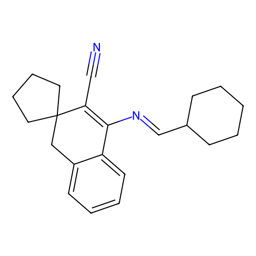 1-(cyclohexylmethylideneamino)spiro[4H-naphthalene-3,1'-cyclopentane]-2-carbonitrile structure
