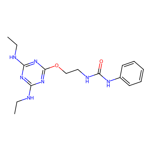 1-(2-((4,6-Bis(ethylamino)-1,3,5-triazin-2-yl)oxy)ethyl)-3-phenylurea structure