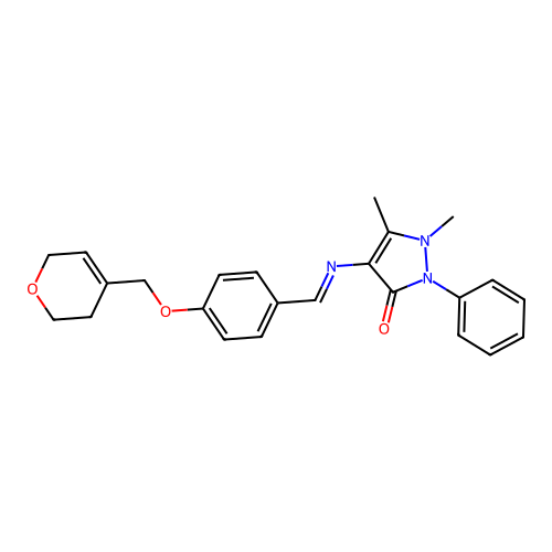 (E)-4-((4-((3,6-dihydro-2H-pyran-4-yl)methoxy)benzylidene)amino)-1,5-dimethyl-2-phenyl-1H-pyrazol-3(2H)-one structure