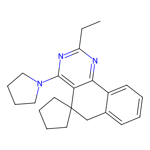 2-ethyl-4-(pyrrolidin-1-yl)-6H-spiro[benzo[h]quinazoline-5,1'-cyclopentane] structure