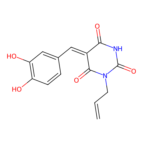1-allyl-5-(3,4-dihydroxybenzylidene)-2,4,6(1H,3H,5H)-pyrimidinetrione structure