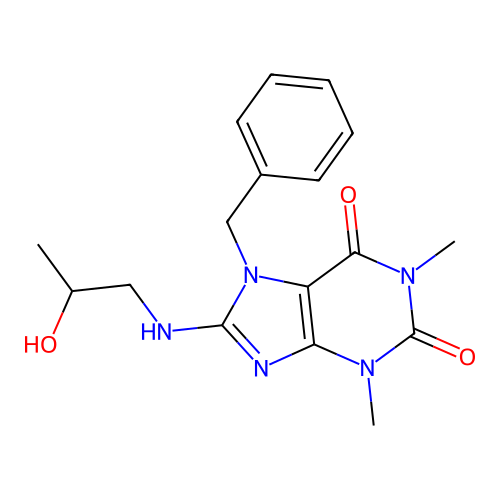 7-benzyl-8-[(2-hydroxypropyl)amino]-1,3-dimethyl-3,7-dihydro-1H-purine-2,6-dione structure