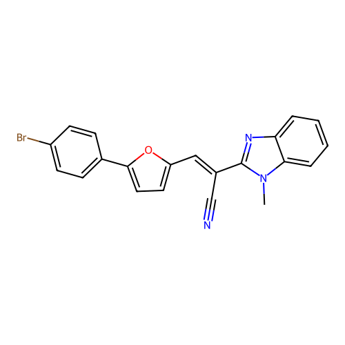 (E)-3-(5-(4-bromophenyl)furan-2-yl)-2-(1-methyl-1H-benzo[d]imidazol-2-yl)acrylonitrile structure