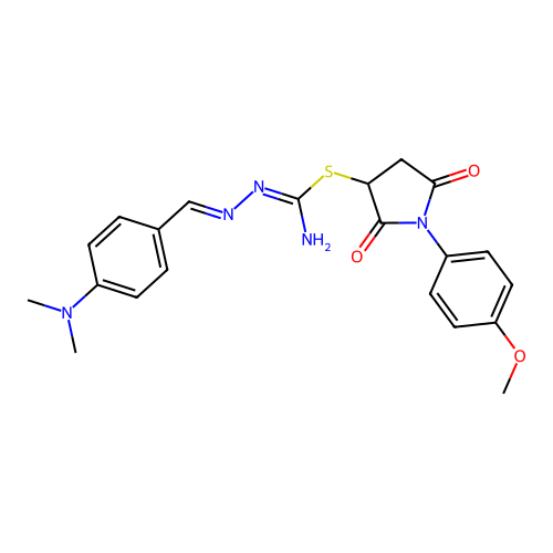 1-(4-methoxyphenyl)-2,5-dioxopyrrolidin-3-yl (2E)-2-[4-(dimethylamino)benzylidene]hydrazinecarbimidothioate structure