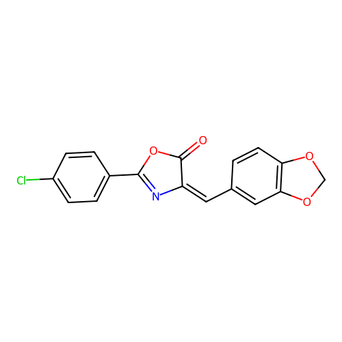 (4E)-4-(1,3-benzodioxol-5-ylmethylidene)-2-(4-chlorophenyl)-1,3-oxazol-5(4H)-one structure