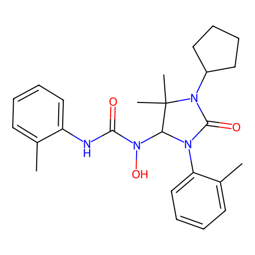 1-[1-cyclopentyl-5,5-dimethyl-3-(2-methylphenyl)-2-oxoimidazolidin-4-yl]-1-hydroxy-3-(2-methylphenyl)urea structure