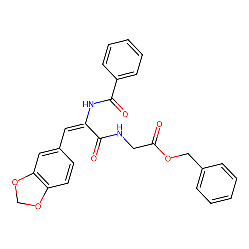benzyl N-[3-(1,3-benzodioxol-5-yl)-2-(benzoylamino)acryloyl]glycinate structure