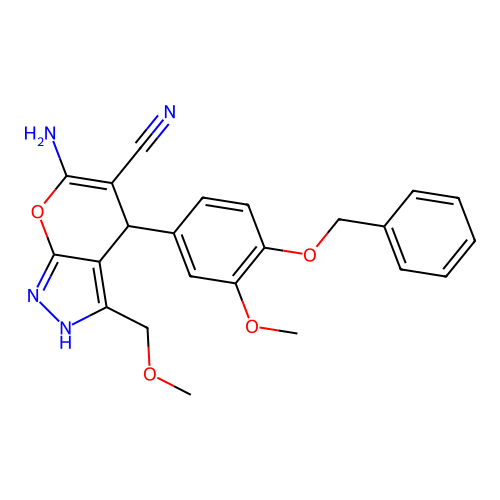 6-amino-3-(methoxymethyl)-4-(3-methoxy-4-phenylmethoxyphenyl)-2,4-dihydropyrano[2,3-c]pyrazole-5-carbonitrile structure