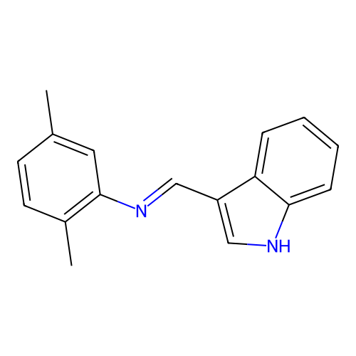 N-[(E)-1H-indol-3-ylmethylidene]-2,5-dimethylaniline structure
