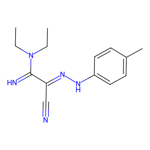 2-Cyano-N,N-diethyl-2-(p-tolyl-hydrazono)-acetamidine structure