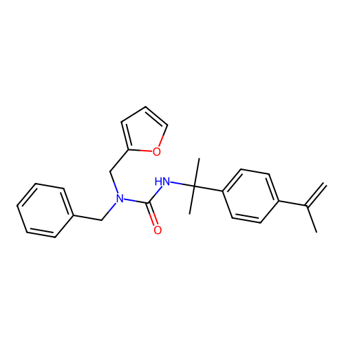 1-Benzyl-1-furan-2-ylmethyl-3-[1-(4-isopropenyl-phenyl)-1-methyl-ethyl]-urea structure