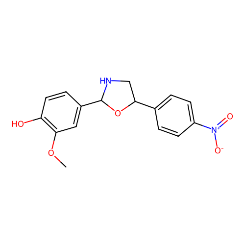 2-Methoxy-4-[5-(4-nitrophenyl)-1,3-oxazolidin-2-yl]phenol structure