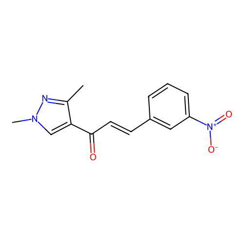 (E)-1-(1,3-dimethyl-1H-pyrazol-4-yl)-3-(3-nitrophenyl)prop-2-en-1-one structure