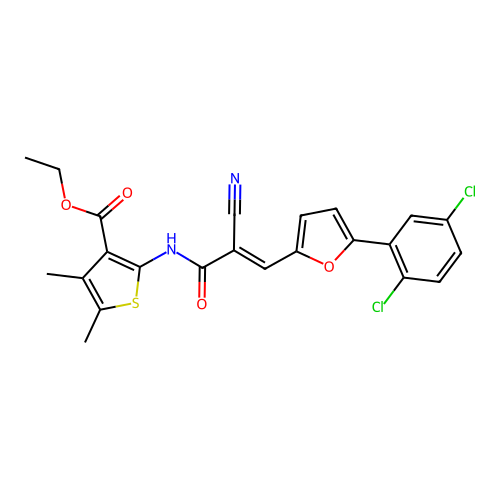 (E)-ethyl 2-(2-cyano-3-(5-(2,5-dichlorophenyl)furan-2-yl)acrylamido)-4,5-dimethylthiophene-3-carboxylate structure