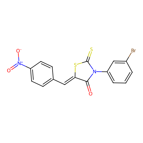 (Z)-3-(3-bromophenyl)-5-(4-nitrobenzylidene)-2-thioxothiazolidin-4-one structure