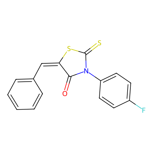 (E)-5-benzylidene-3-(4-fluorophenyl)-2-thioxothiazolidin-4-one structure