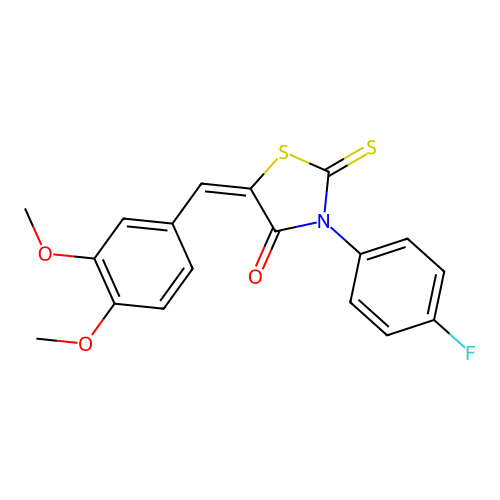 (E)-5-(3,4-dimethoxybenzylidene)-3-(4-fluorophenyl)-2-thioxothiazolidin-4-one structure